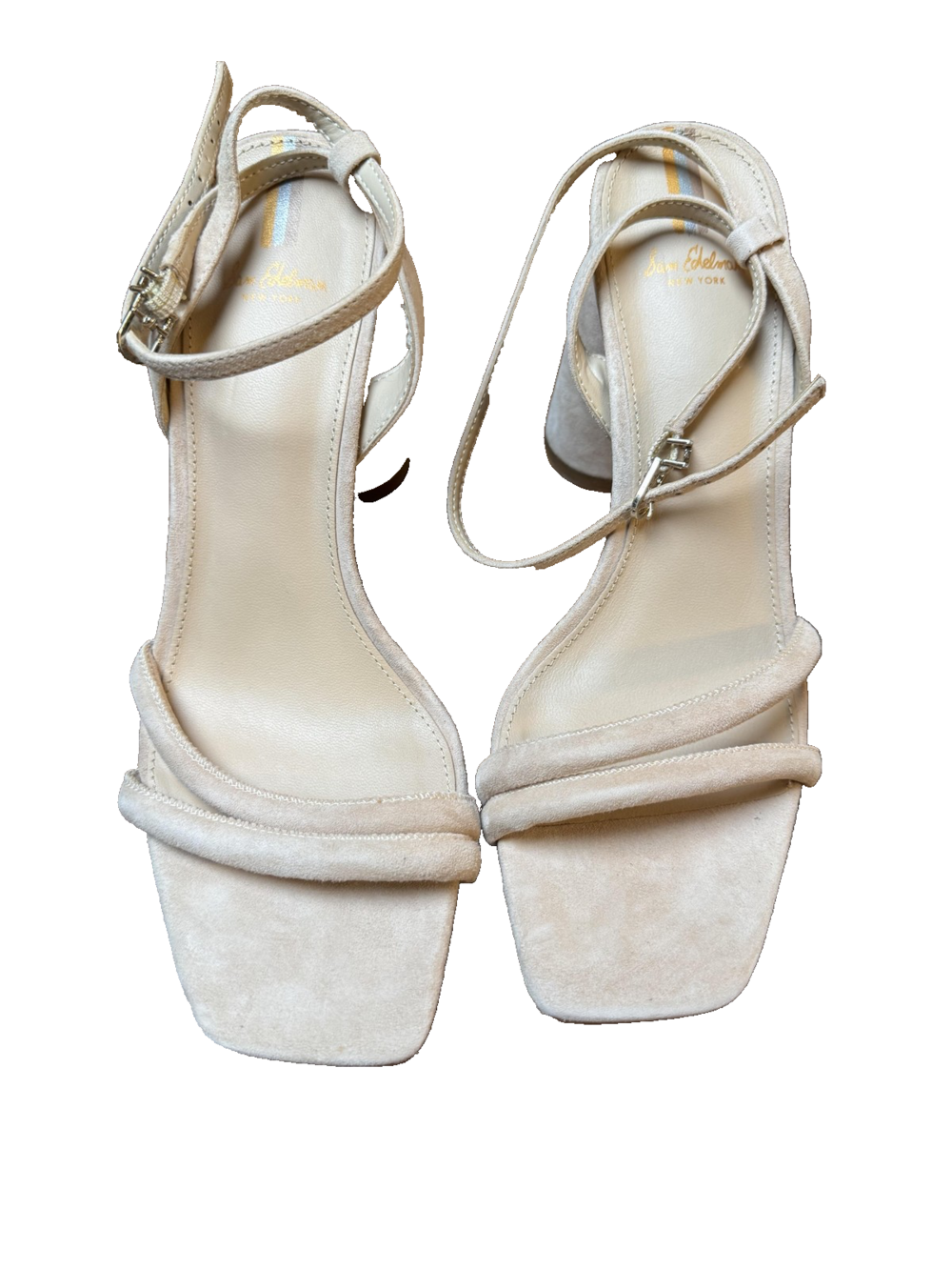 Sam Edelman Shoes Womens Size 9 Nude Suede Kia Sandals Block Heel Square Toe